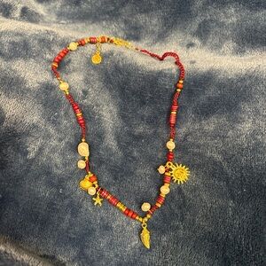 Elegant Red and Gold Beaded Necklace
